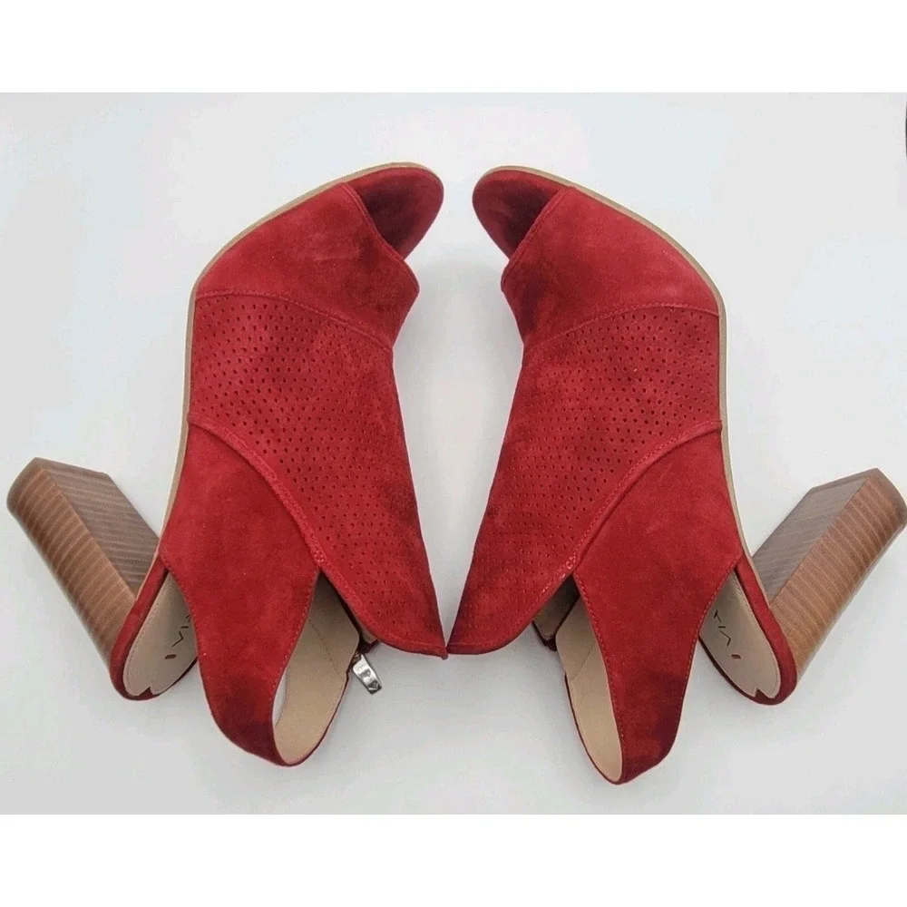 Via Spiga Gaze Red Suede Slingback Booties Block Heel Open Toe Perforated Sz 10 - Picture 5 of 9